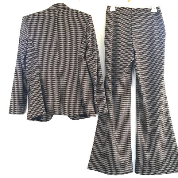 Max Studio suit women S black/brown houndstooth wide leg academia preppy luxury - Picture 8 of 8